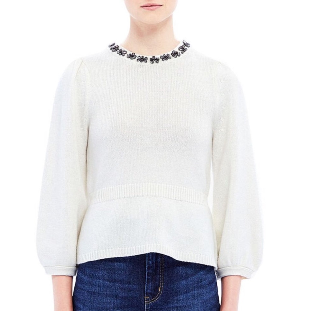 Rebecca Taylor Wool Cashmere Blend Embellished Pullover Peplum Sweater M